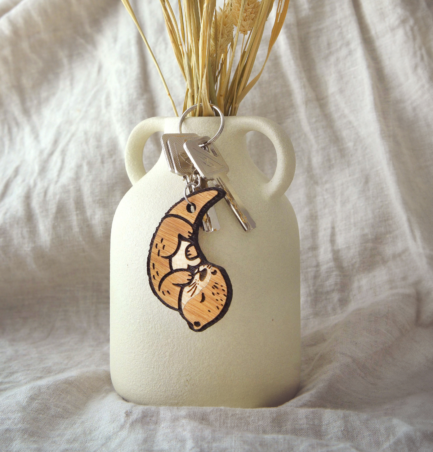 Matching Otter Keychains – Personalized Wooden Gift