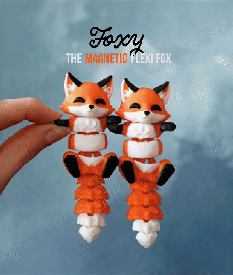 Flexi Fox Magnetic Keychain – 3D Printed Fidget Toy, Cute Collectible Keychain