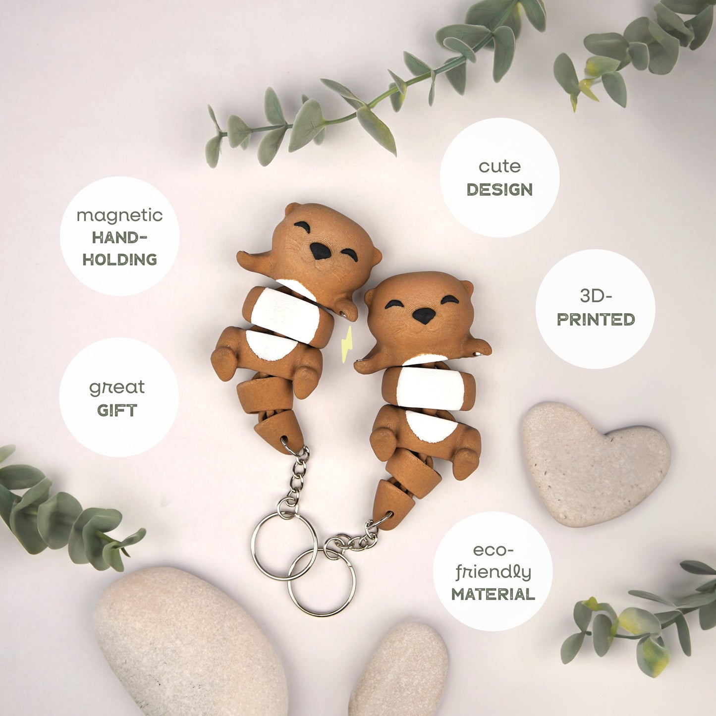 Flexi Otter Magnetic Keychain – 3D Printed Fidget Toy, Cute Collectible Keychain
