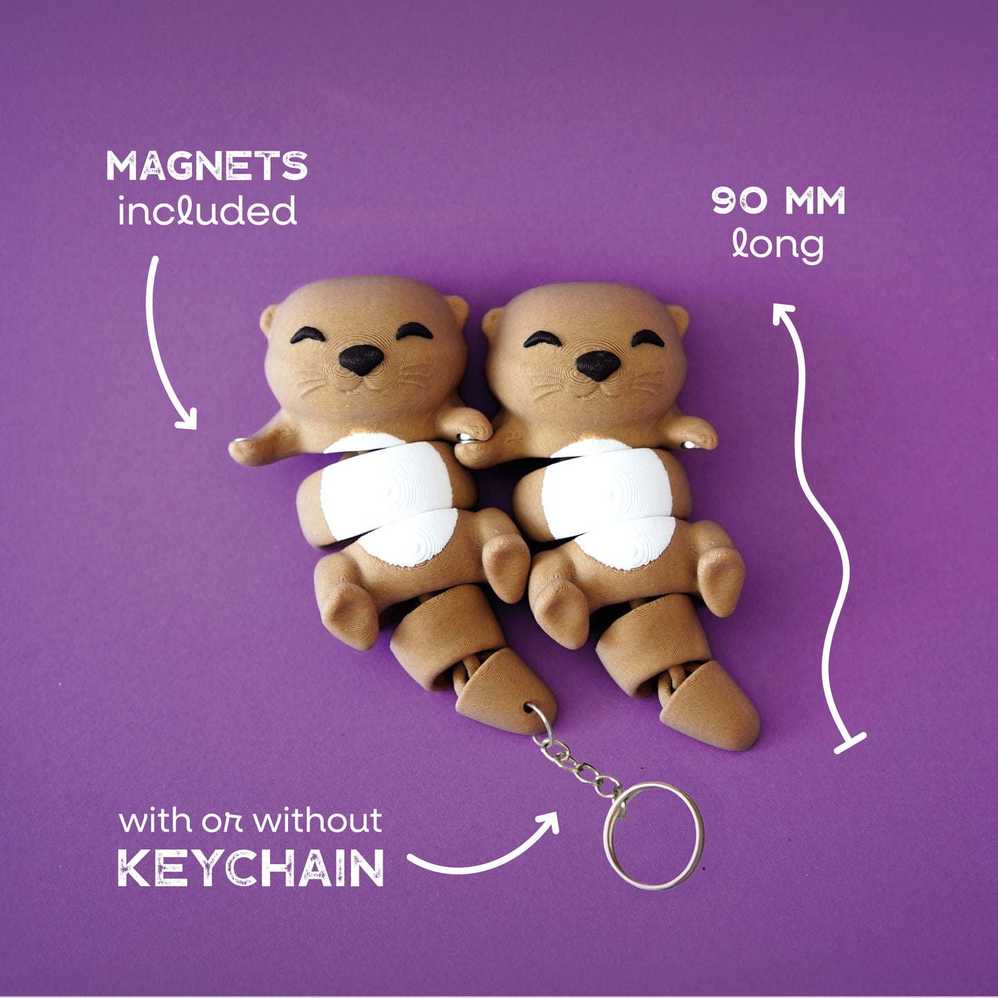 Flexi Otter Magnetic Keychain – 3D Printed Fidget Toy, Cute Collectible Keychain