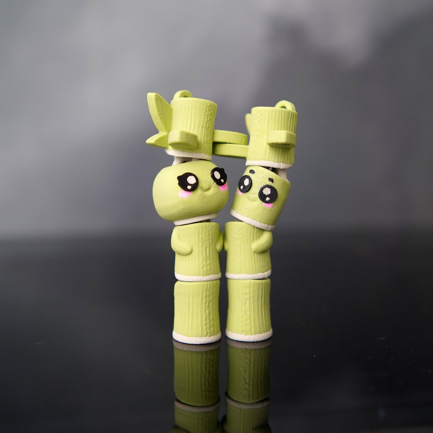 Flexi Bamboo Buddy & Bamboo Babette Magnetic Keychain – 3D Printed Fidget Toy, Cute Collectible Keychain