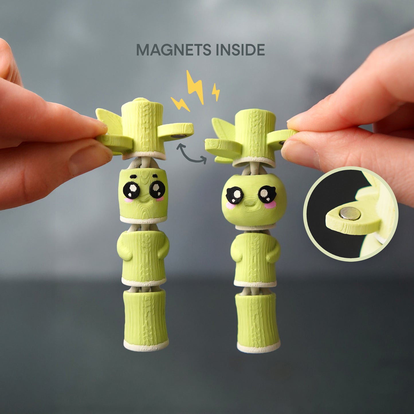 Bamboo Buddy & Bamboo Babette (Pair) – Magnetic Hand-Holding Buddy | 3D Printed Fidget Toy Keychain