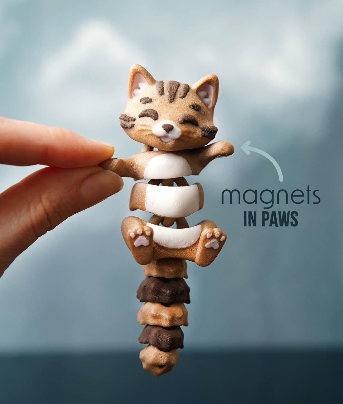 Flexi Cat Magnetic Keychain – 3D Printed Fidget Toy, Cute Collectible Keychain