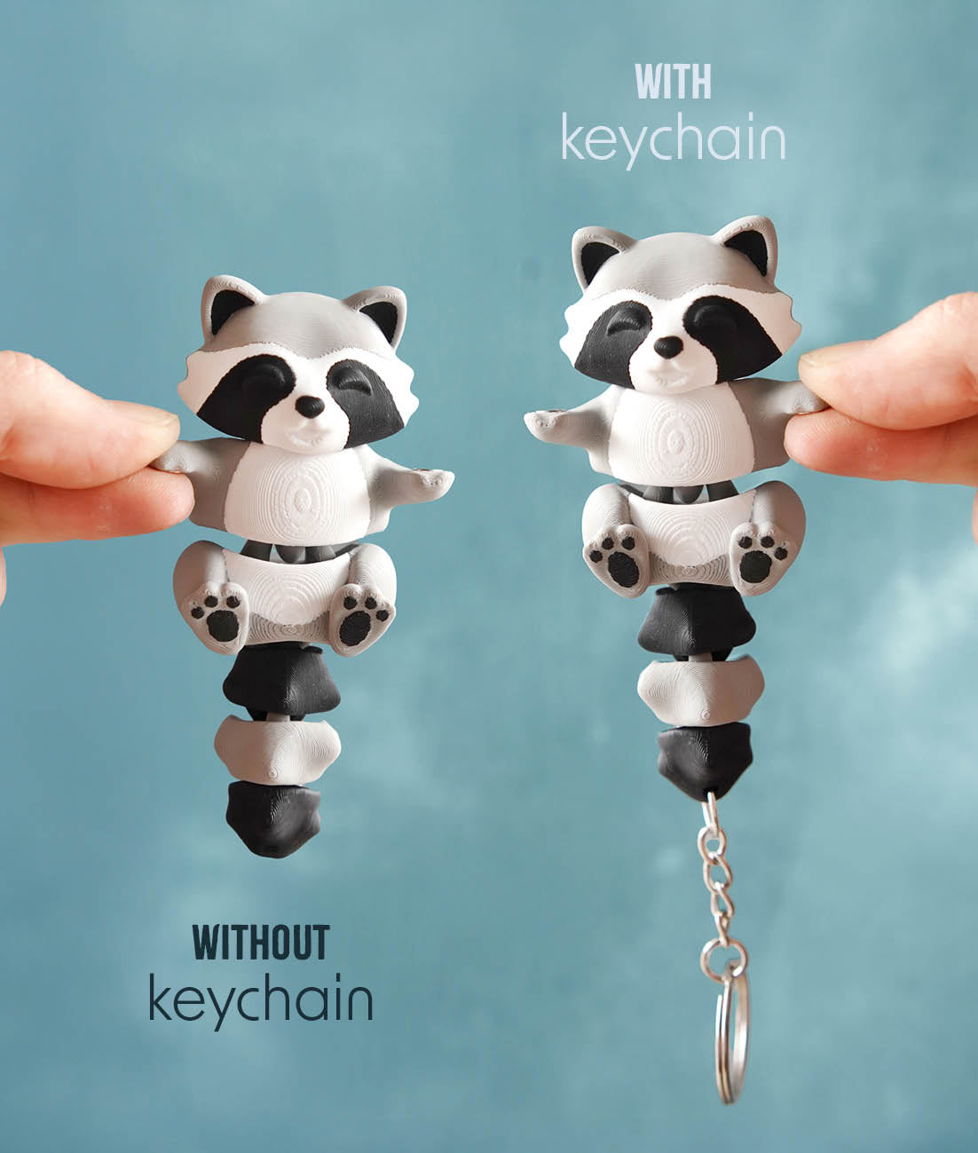 Flexi Raccoon Magnetic Keychain – 3D Printed Fidget Toy, Cute Collectible Keychain