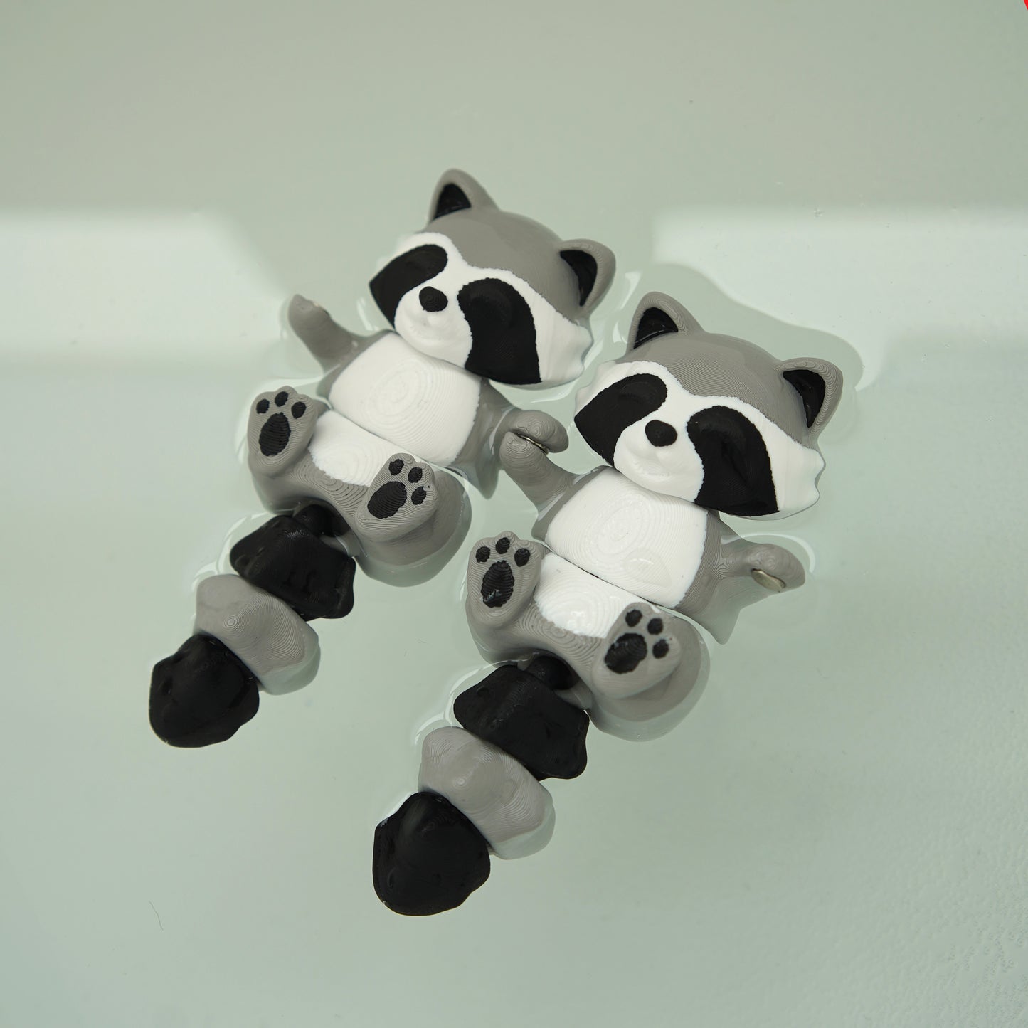 Flexi Raccoon Magnetic Keychain – 3D Printed Fidget Toy, Cute Collectible Keychain