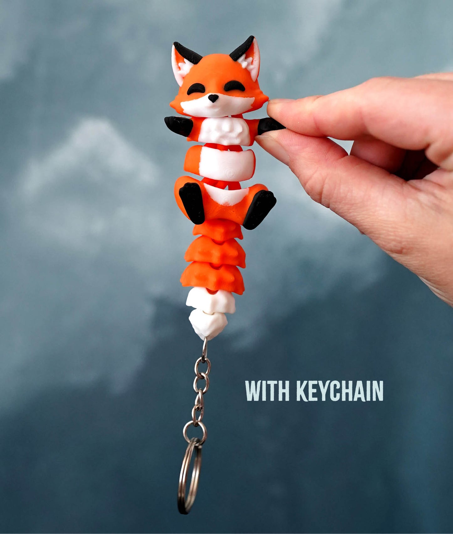 Flexi Fox Magnetic Keychain – 3D Printed Fidget Toy, Cute Collectible Keychain