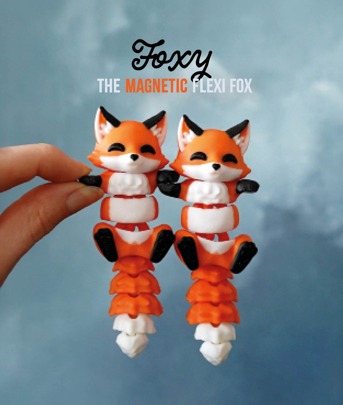 Flexi Fox Magnetic Keychain – 3D Printed Fidget Toy, Cute Collectible Keychain