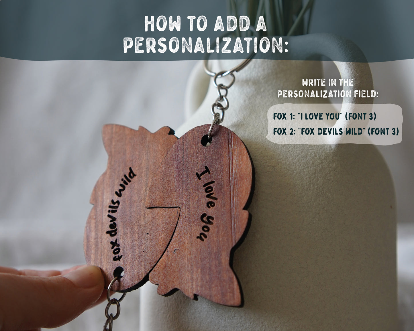 Matching Fox Keychains – Personalized Wooden Gift
