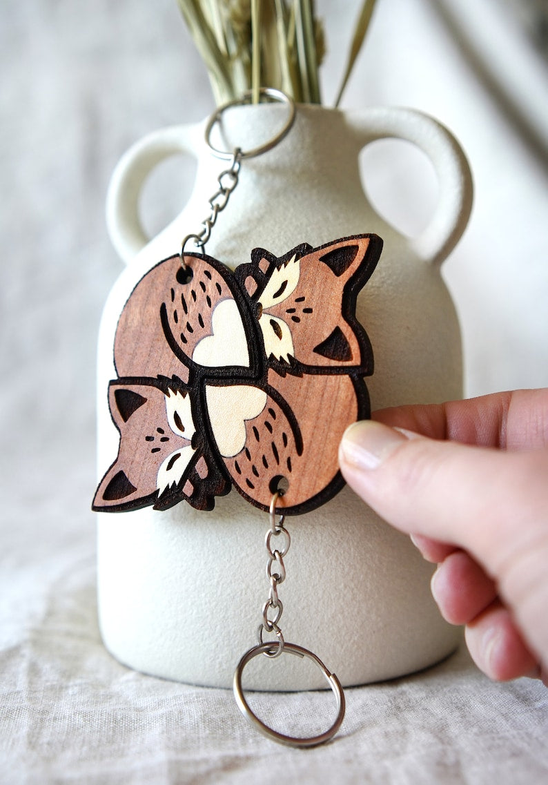 Matching Fox Keychains – Personalized Wooden Gift