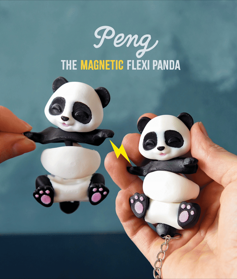 Flexi Panda Magnetic Keychain – 3D Printed Fidget Toy, Cute Collectible Keychain