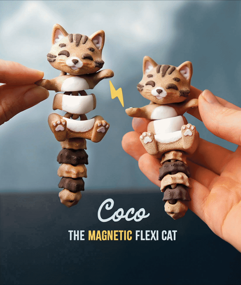 Flexi Cat Magnetic Keychain – 3D Printed Fidget Toy, Cute Collectible Keychain