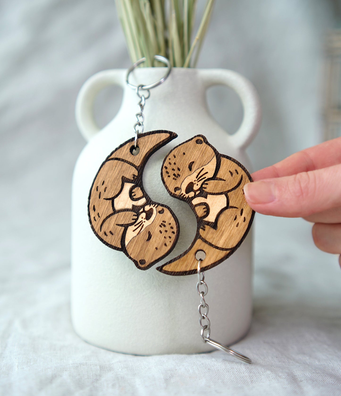 Matching Otter Keychains – Personalized Wooden Gift