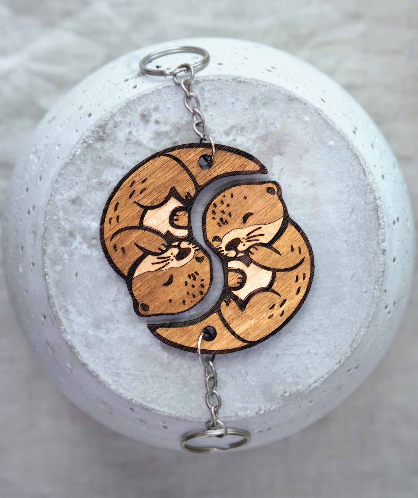 Matching Otter Keychains – Personalized Wooden Gift