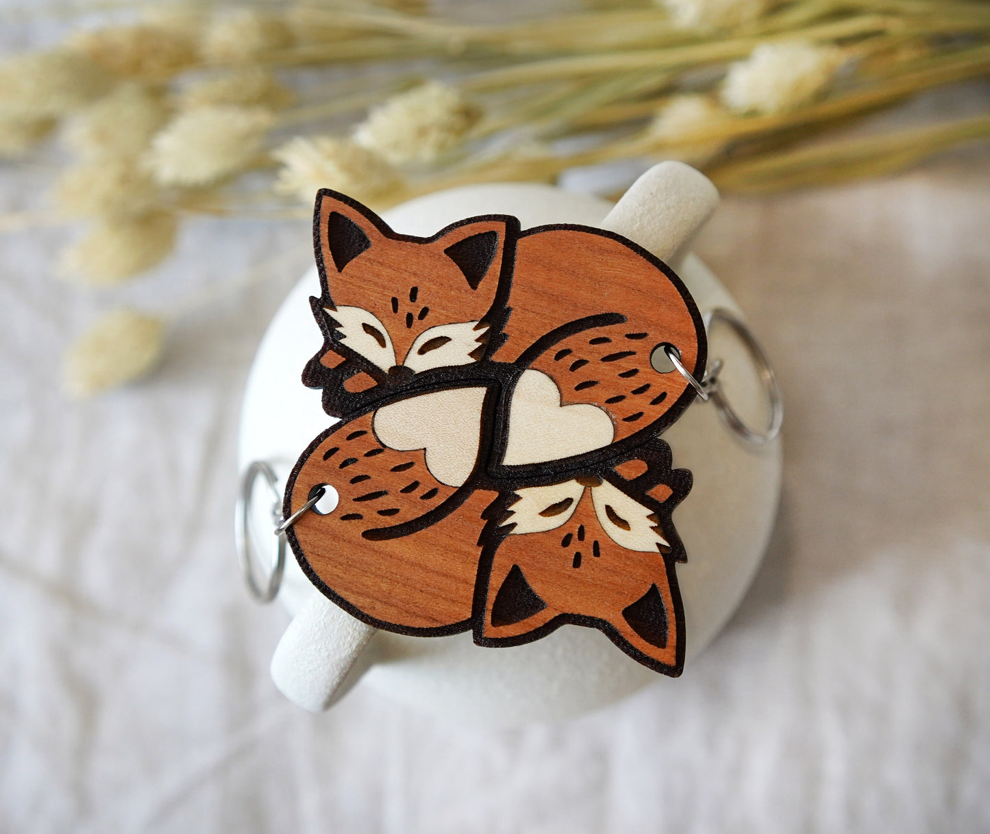 Matching Fox Keychains – Personalized Wooden Gift