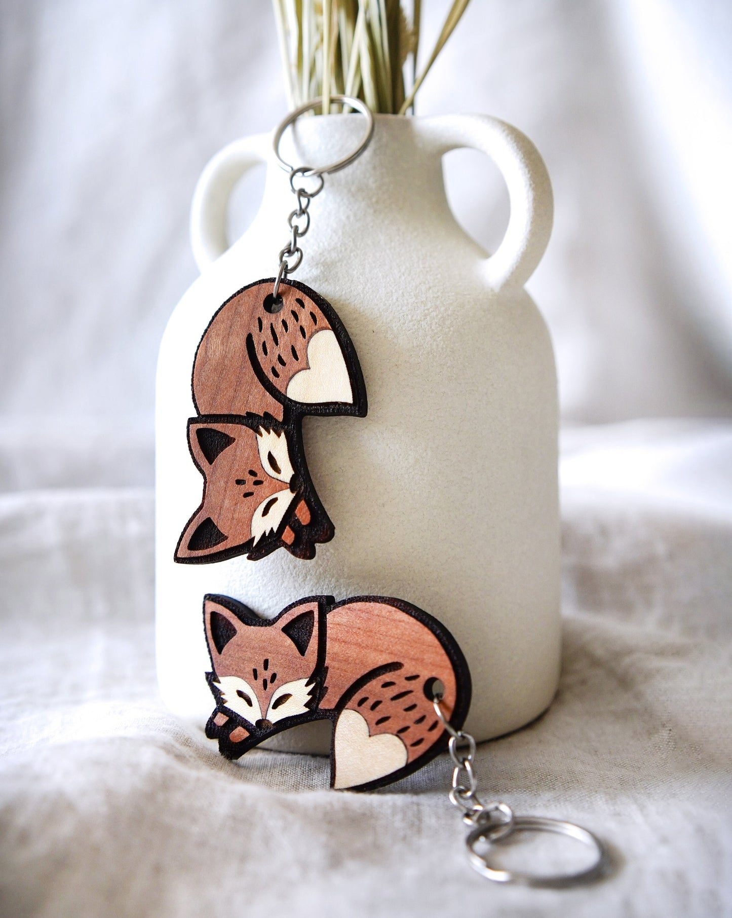 Matching Fox Keychains – Personalized Wooden Gift