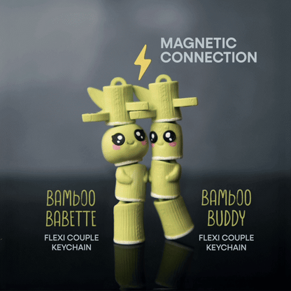 Flexi Bamboo Buddy & Bamboo Babette Magnetic Keychain – 3D Printed Fidget Toy, Cute Collectible Keychain