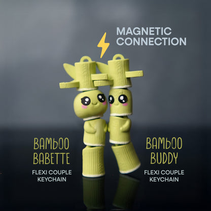 Bamboo Buddy & Bamboo Babette (Pair) – Magnetic Hand-Holding Buddy | 3D Printed Fidget Toy Keychain