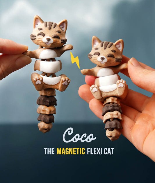 Flexi Cat Magnetic Keychain – 3D Printed Fidget Toy, Cute Collectible Keychain