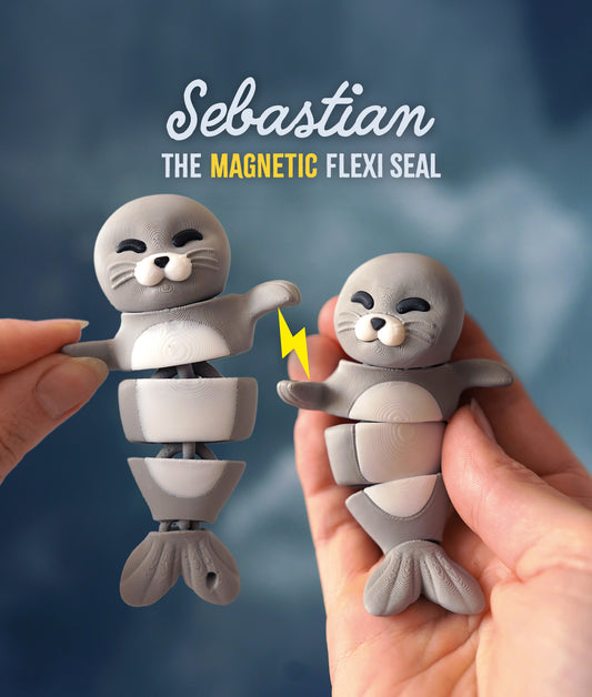 Flexi Seal Magnetic Keychain – 3D Printed Fidget Toy, Cute Collectible Keychain