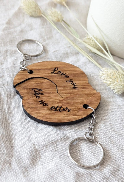 Keychain personalized otter made of wood keychain pair wooden otter partner couple anniversary sea otter 