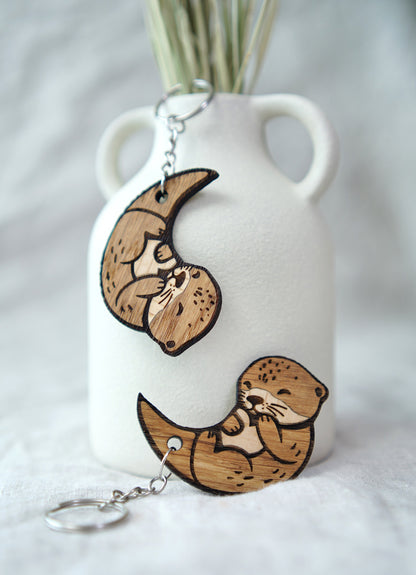 Keychain personalized otter made of wood keychain pair wooden otter partner couple anniversary sea otter 