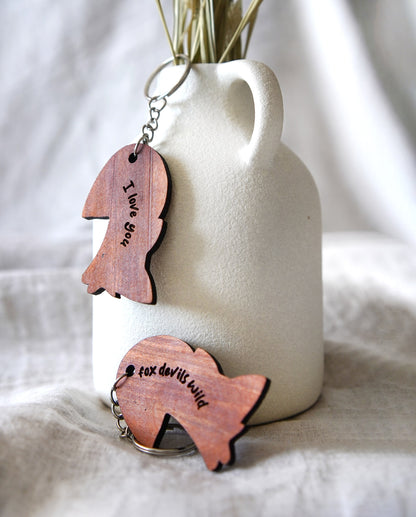 Partner Keychain Fox Wooden Personalized Couple Interlocking Keychain Fox Gift Partner Couple Anniversary 