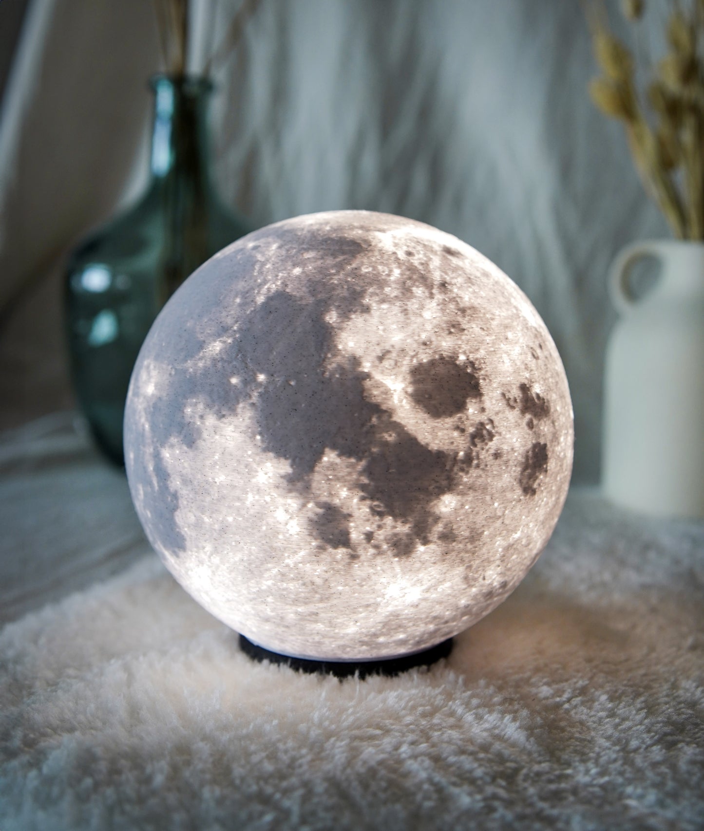 Mondlampe mit schwarzem PLA-Sockel, Vollmond, Nachtlicht, home decor, Einweihungsgeschenk, YUNA moon lamp, 3d Druck, artemis