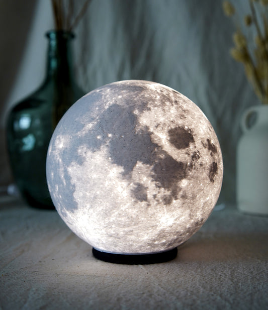 Mondlampe mit schwarzem PLA-Sockel, Vollmond, Nachtlicht, home decor, Einweihungsgeschenk, YUNA moon lamp, 3d Druck, artemis