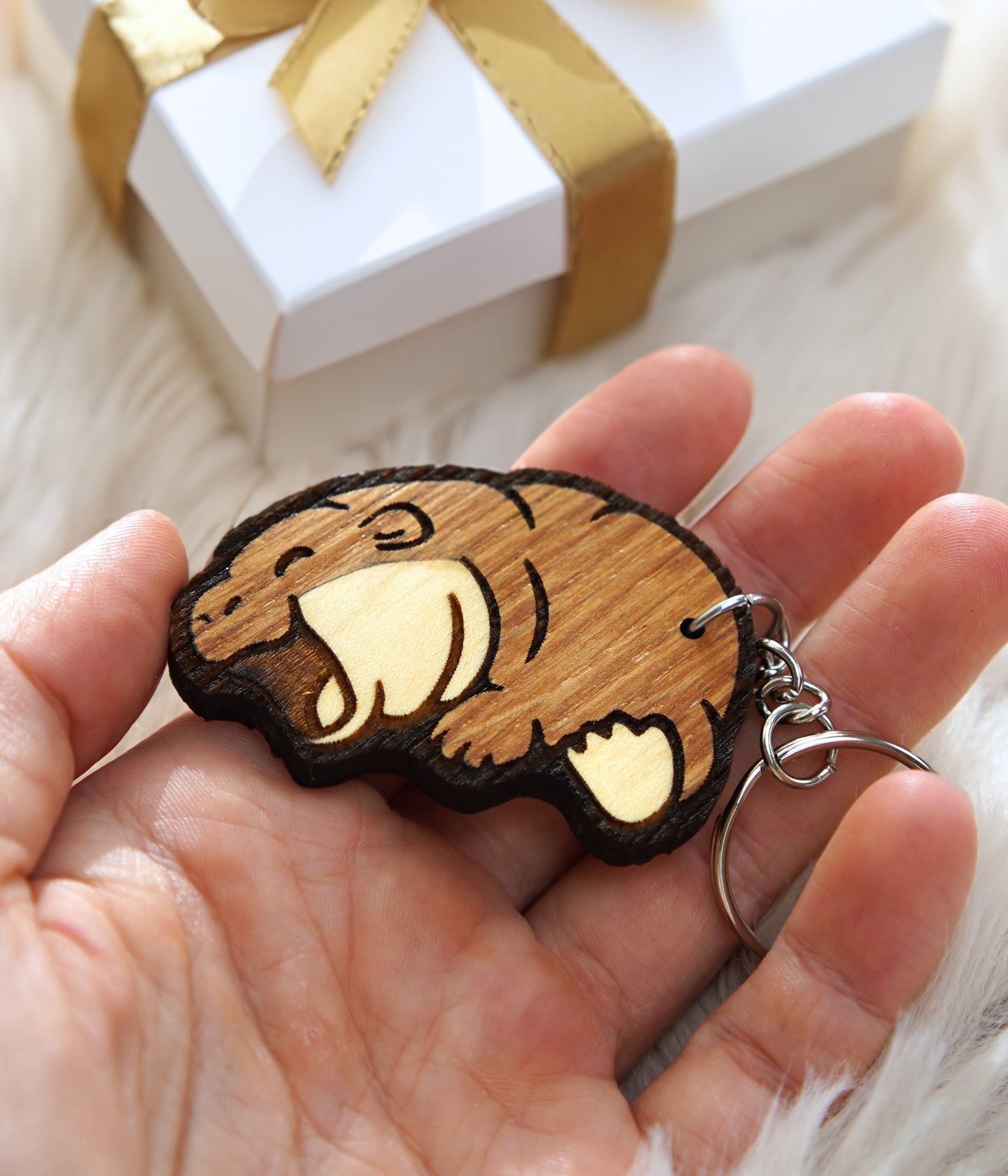 2 x Moo Deng Hippo Wooden Keychains - Personalized