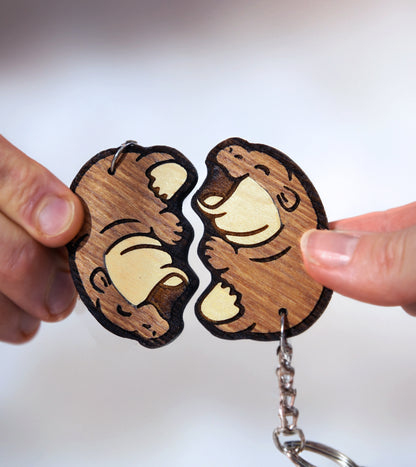 2 x Moo Deng Hippo Wooden Keychains - Personalized